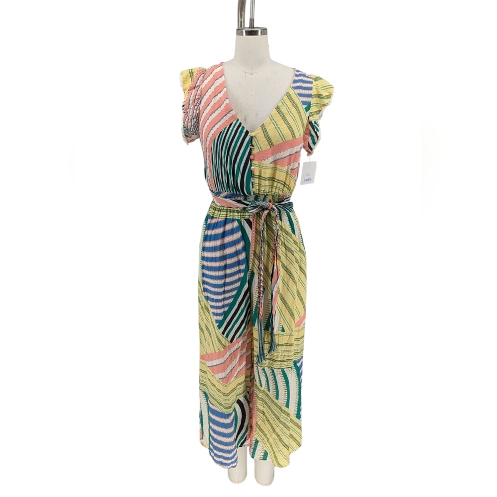 01140 THML Mixed Print Jumpsuit Pink Yellow Size XSmall bohemian coastal retro